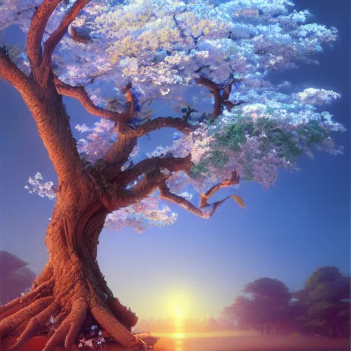 Prompt: a Sakura tree, highly detailed oil painting, unreal 5 render, rhads, Bruce Pennington, Studio Ghibli, tim hildebrandt, digital art, octane render, beautiful composition, trending on artstation, award-winning photograph, masterpiece