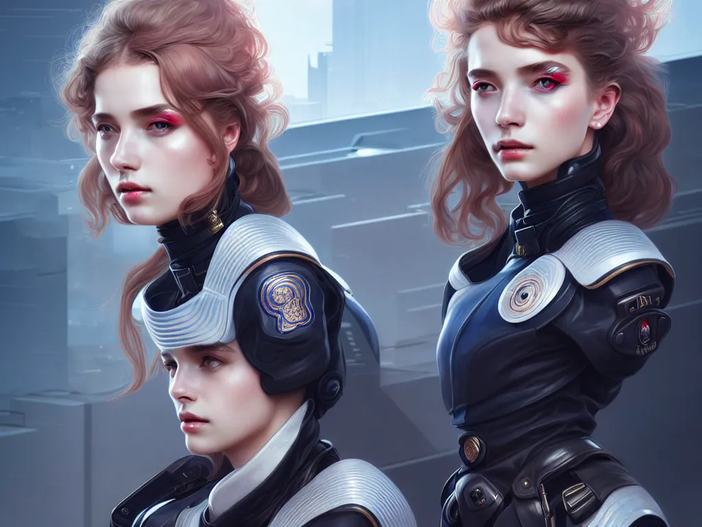 Prompt: portrait futuristic germany police uniform girl, at future neon light rooftop, ssci - fi and fantasy, intricate and very very beautiful and elegant, highly detailed, digital painting, artstation, concept art, smooth and sharp focus, illustration, art by tan zi and ayanamikodon and alphonse mucha and wlop