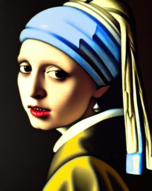 Image similar to darth vader looking over his shoulder, portrait in the style of girl with a pearl earring by johannes vermeer, high quality oil painting, highly detailed