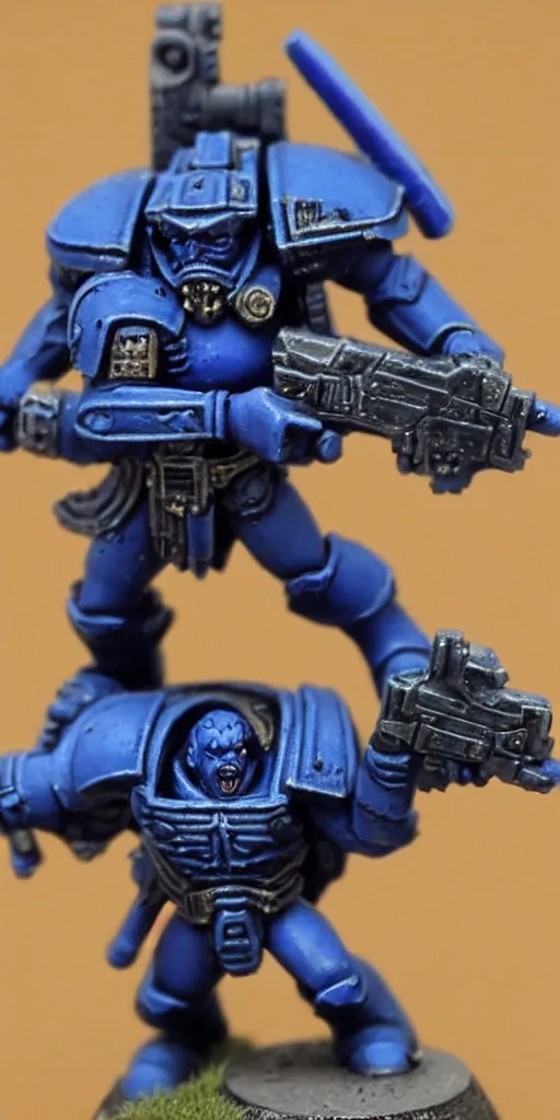 Prompt: An ultramarine who shoots a bolter at a House demon, in the background there are many other ultramarines who also open fire on demons, a very beautiful style, a style in the form of games workshop, Very detailed picture,-W 1024