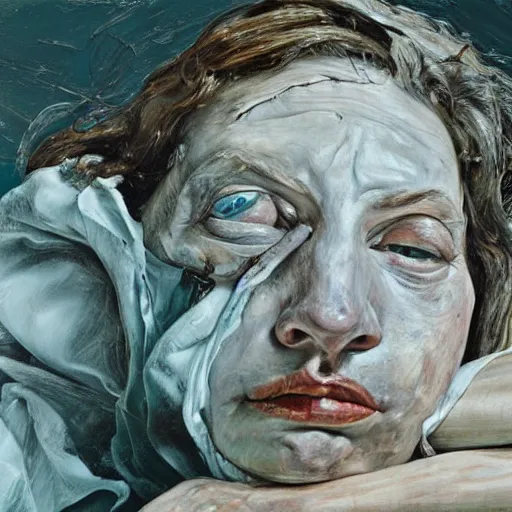 Image similar to high quality high detail painting by lucian freud and jenny saville, hd, dead, turquoise