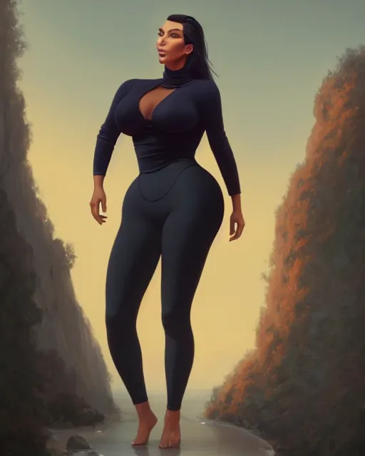 Image similar to highly detailed vfx portrait of, kim kardashian in leggings by stephen bliss, chalk, unrealengine, greg rutkowski, loish, rhads, beeple, chalk, makoto shinkai and lois van baarle, ilya kuvshinov, rossdraws, tom bagshaw, basil gogos