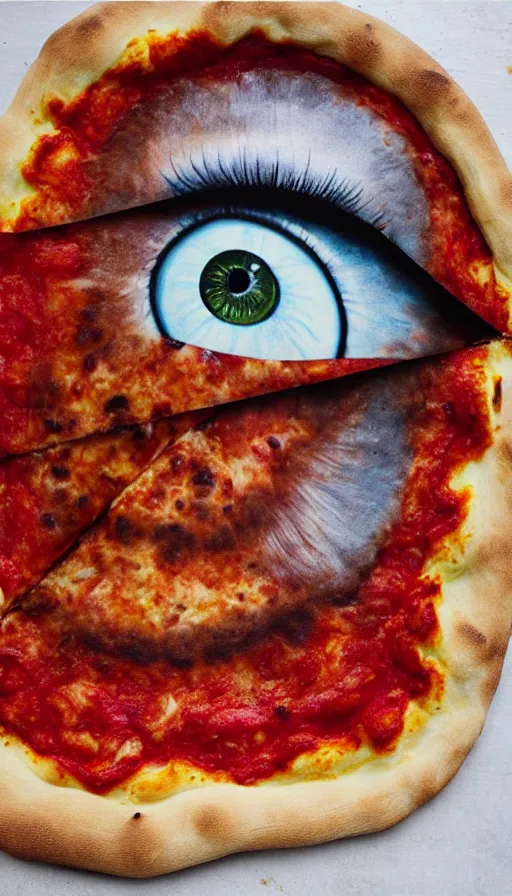 Image similar to the eye of sauron on top of a pizza nova, photorealistic,