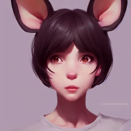 Prompt: character design portrait of an anthropomorphic furry rat girl with rat ears, slight smile, eyes closed, 4 k, concept art, by wlop, ilya kuvshinov, artgerm, krenz cushart, pixiv.