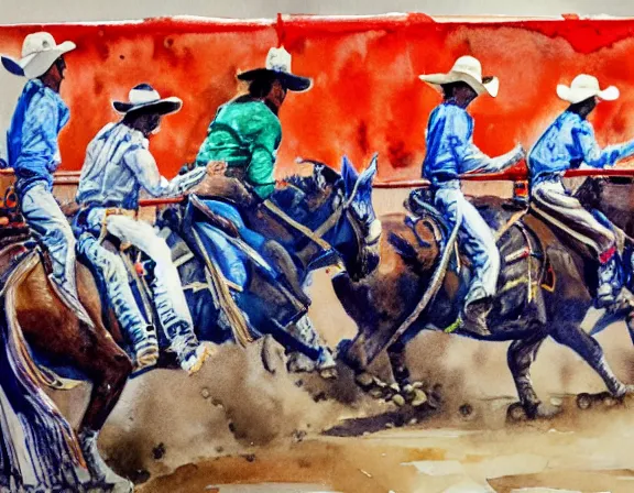 Prompt: water color painting of rodeo events