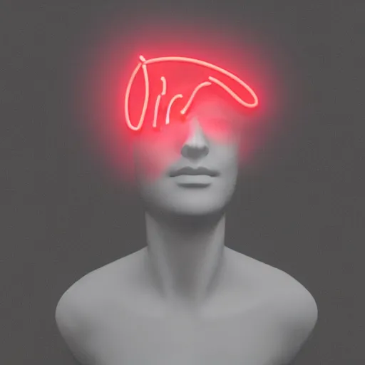 Image similar to a 3 d neon ring surrounding a renaissance statue head