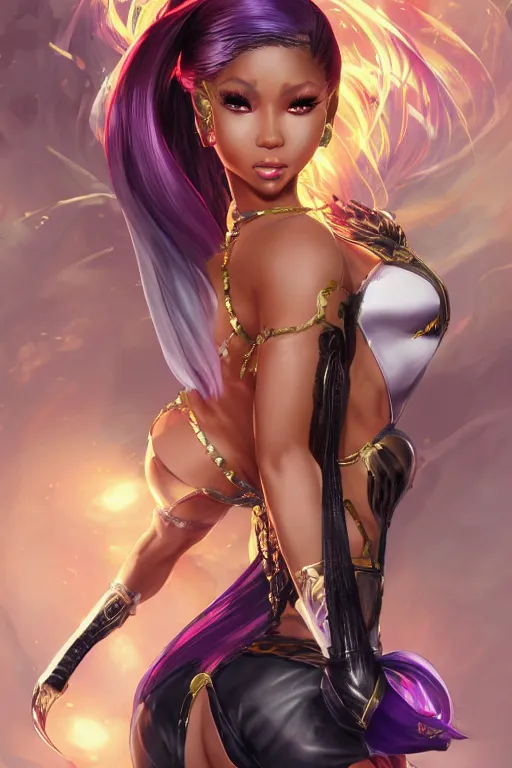 Image similar to nicki minaj in a blade and soul spinoff artbook rendered by the artist Taran Fiddler, Joe Madureira,Nadezhda Tikhomirova, Jiyun Chae, Lê Long, trending on Artstation by Hyung tae Kim, artbook, Stanley Artgerm Lau, WLOP, Rossdraws , James Gurney