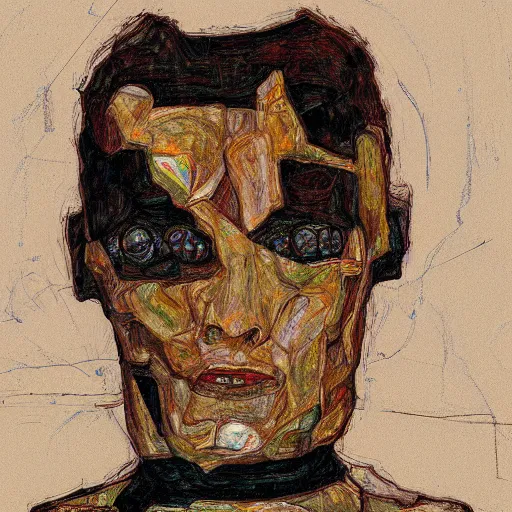 Image similar to portrait of a robot by egon schiele in the style of greg rutkowski