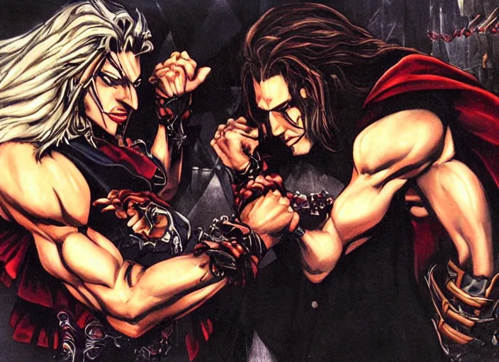 Image similar to castlevania richter and dracula arm wrestling by ayami kojima