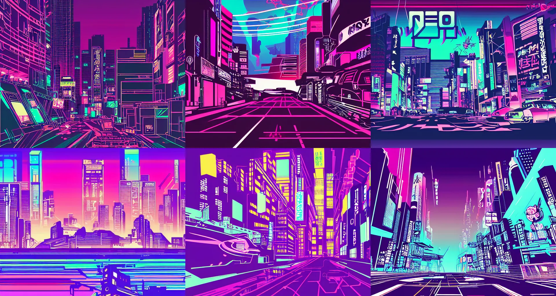 Prompt: Neo Tokyo, synthwave, vector art