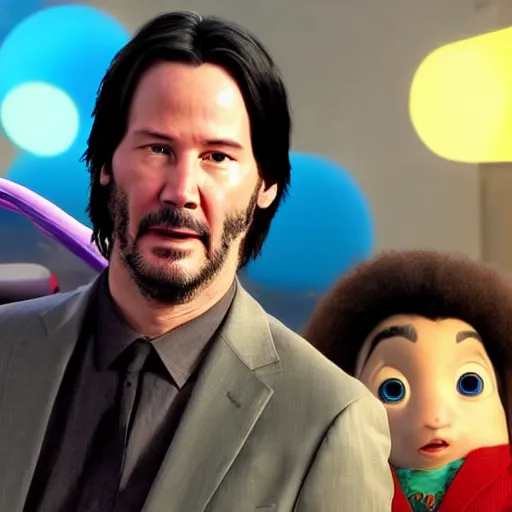 Image similar to Keanu reeves In the Pixar animation movie up 4K detailed super realistic