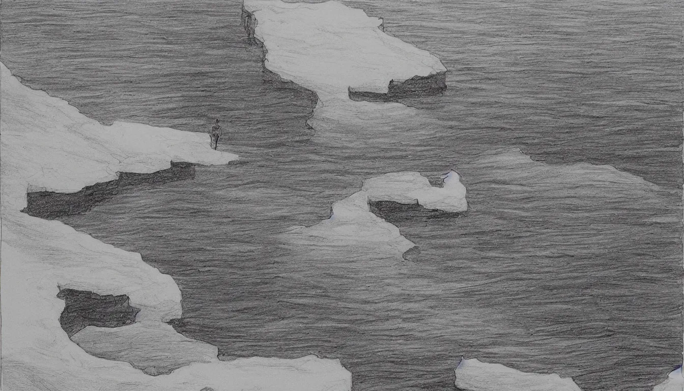 Prompt: ocean cliffs drawing by Moebius, minimalist, detailed, black and white drawing