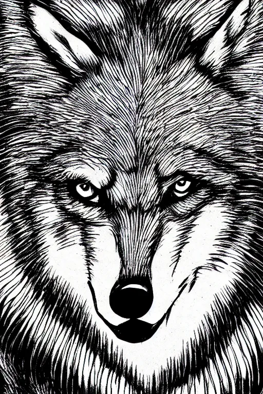 Image similar to a drawing of a wolf, by junji ito