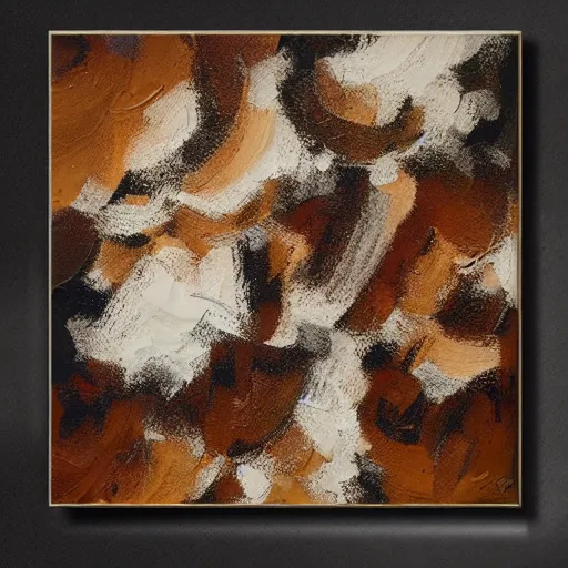 Prompt: masterpiece intricate abstract painting of hundreds of small square rocky shapes emerging in rich earthy tones. abstract quality with an engineered look. wind blown sketch lines. even light.