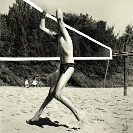 Image similar to count orlok in a swimsuit playing beach volleyball on a bright sunny day