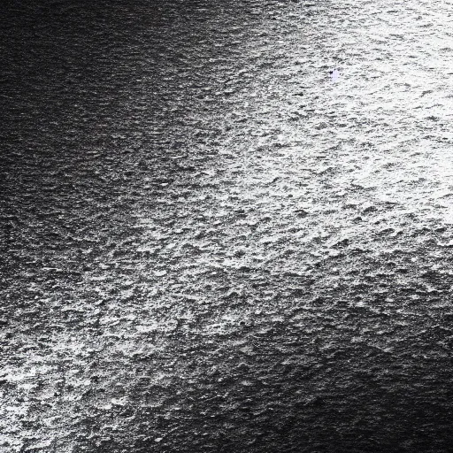 Image similar to birds eye view of the abstract chrome ocean, rough texture, HD, octane render, black and white