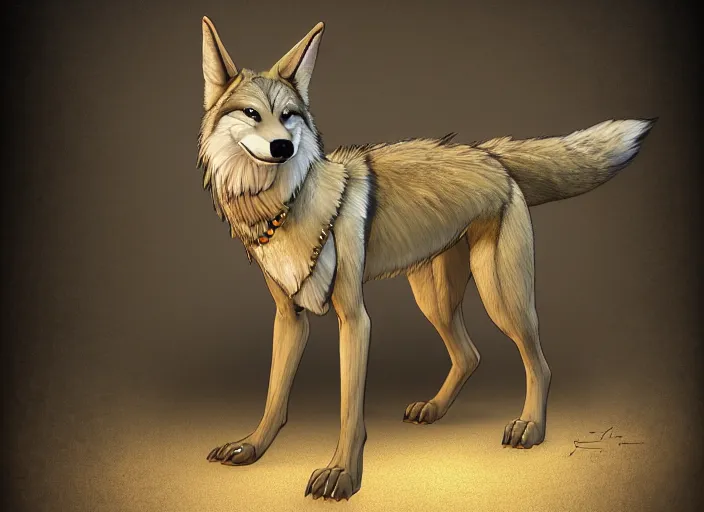 Image similar to fullbody egyptian wolf character design of a egyptian wolf. egyptian wolf deviantart adoptable, deviantart species style of maple story and zootopia, portrait studio lighting by jessica rossier and brian froud, traditional, artstationhd artstation, zootopia, hq textures