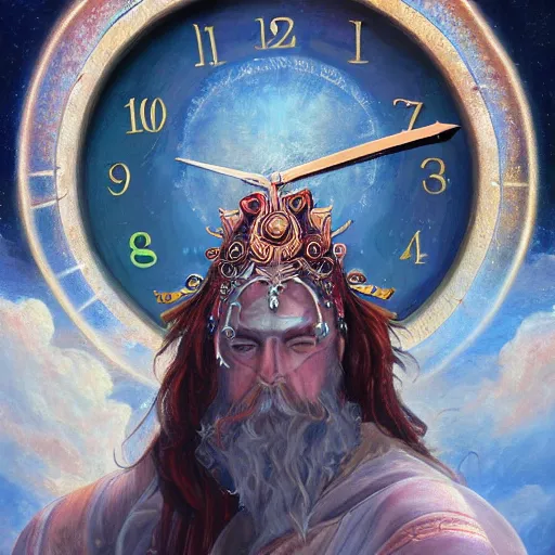 Prompt: A detailed and realistic painting of the god of time with 8k resolution, in the artistic style of fantasy art