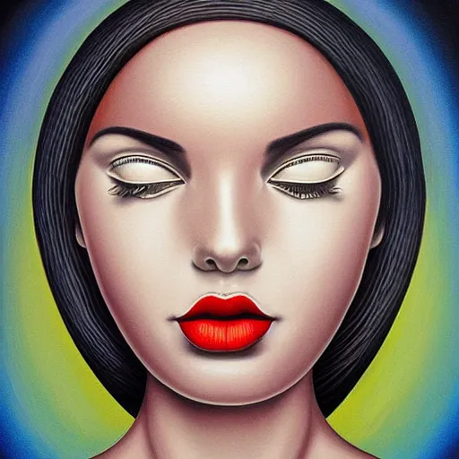 Image similar to minimalist, detailed painting, an ultrafine detailed painting by rafal olbinski, very detailed, airbrush art, pop surrealism, a painting of a woman, skeuomorphic, behance contest winner