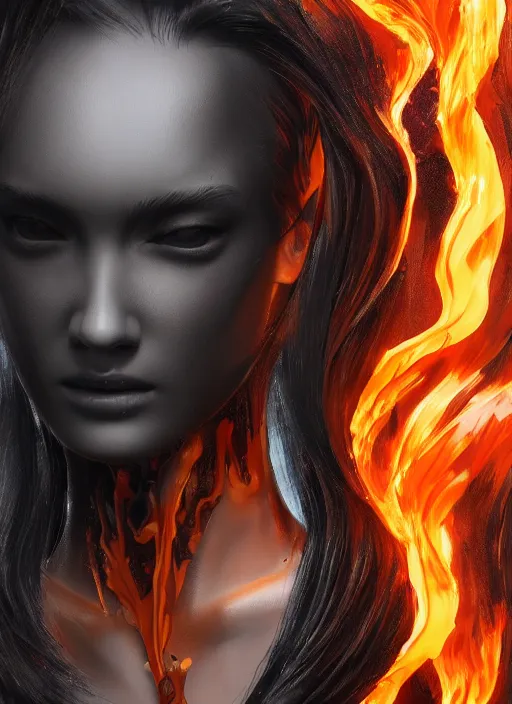 Image similar to sculpture made of flame, portrait, female, future, torch, fire, harper's bazaar, vogue, fashion magazine, intricate, concept art, close up, ornate, luxury, elite, elegant, trending on artstation, by ruan jia, by Kenneth Willardt, by ross tran, by WLOP, by Andrei Riabovitchev,