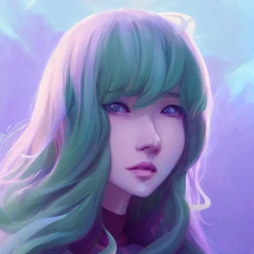 Image similar to a portrait of wlop, pastel green, art by lois van baarle and loish and ross tran and rossdraws and sam yang and samdoesarts and artgerm and saruei and disney and wlop, digital art, highly detailed, intricate, sharp focus, trending on artstation hq, deviantart, unreal engine 5, 4 k uhd image