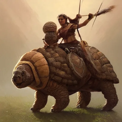 Image similar to incan riding a glyptodon, fullbody, fantasy, intricate, elegant, highly detailed, digital painting, artstation, longspear, concept art, smooth, sharp focus, illustration, art by greg rutkowski and justin gerard