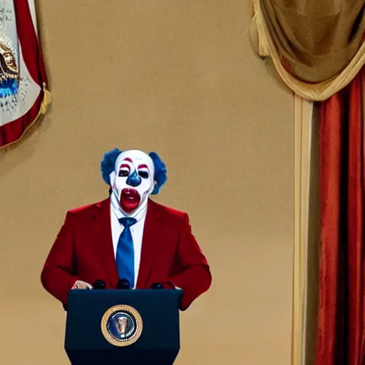 Image similar to president clown giving a speech in television