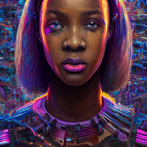 Image similar to african biopunk biochemist, tormented test subjects, neon beakers, science fiction, highly detailed, digital painting, beautiful eyes, symmetry, concept art, sharp focus, illustration, global illumination, radiant light, synthwave colors, detailed and intricate environment, art by artgerm and greg rutkowski and magali villeneuve and ilya kuvshinov!