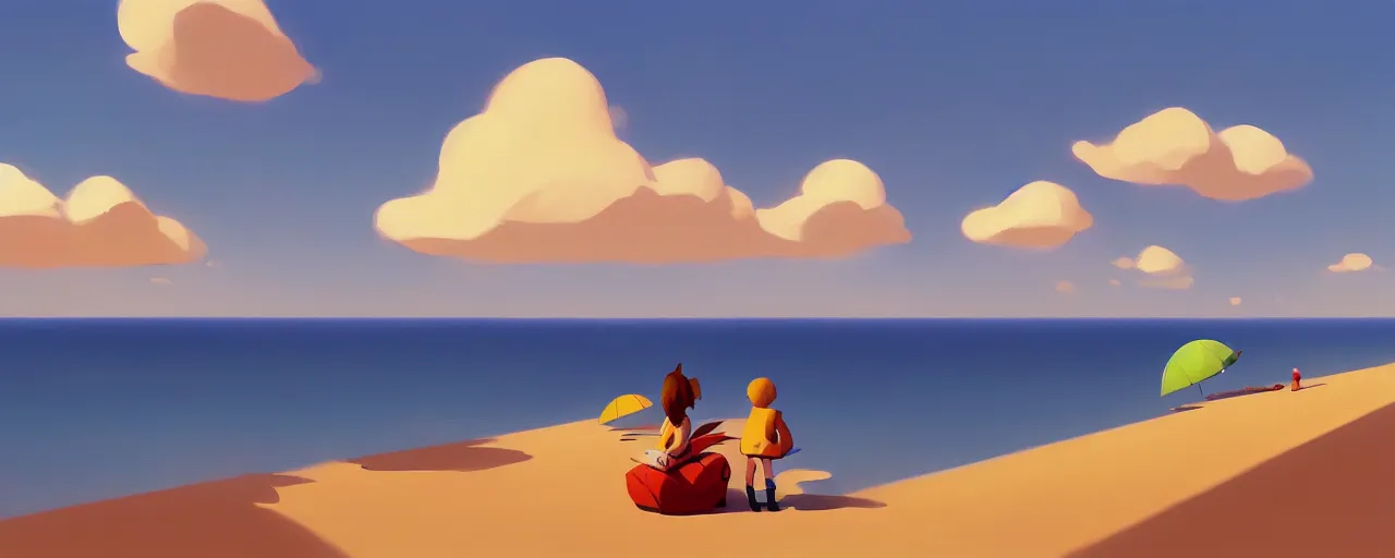 Image similar to goro fujita ilustration of a beach horizon with clouds, painting by goro fujita, sharp focus, highly detailed, artstation