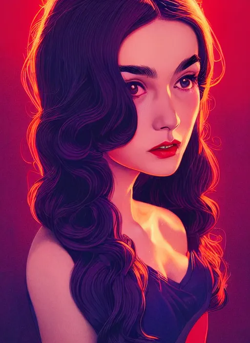 Image similar to portrait of veronica lodge with fluffy bangs, 1 9 6 0 s, long hair, red hairband, curly bangs, intricate, elegant, glowing lights, highly detailed, digital painting, artstation, concept art, smooth, sharp focus, illustration, art by wlop, mars ravelo and greg rutkowski