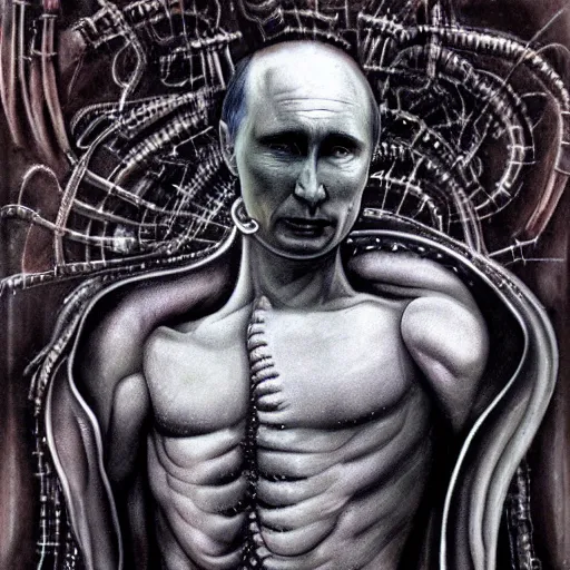 Image similar to evocation of putin who is the antichrist by giger