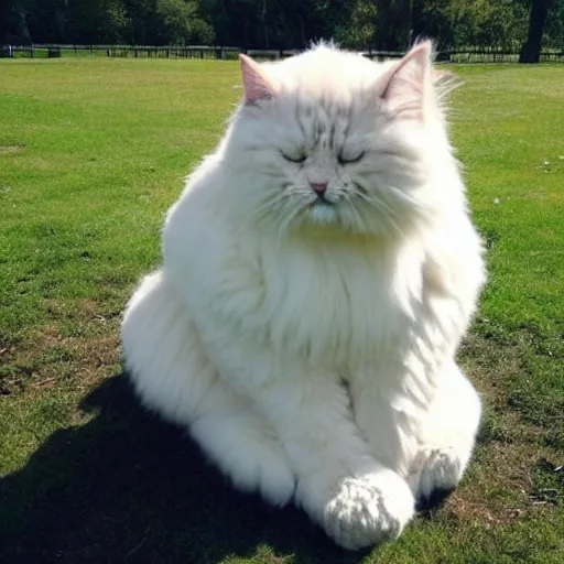 Image similar to giant! cat with fur overwhelmingly ( very very fluffy! ) giant! puffy fur in a park