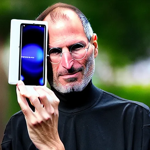 Prompt: steve jobs using galaxy fold3