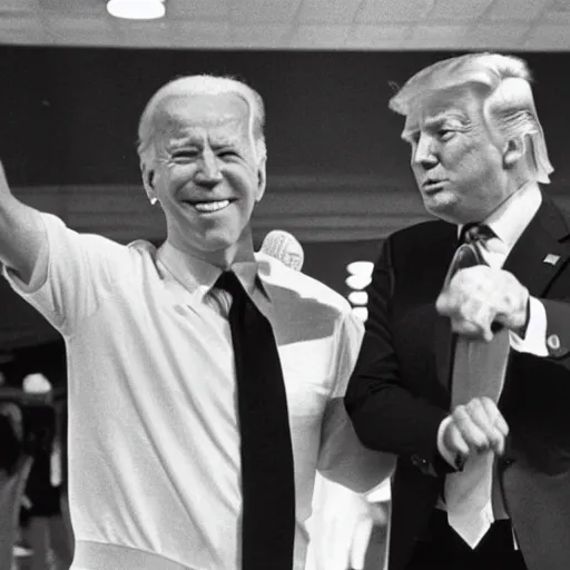 Image similar to joe biden and donald trump rollerskating together in the 1 9 7 0 s, movie still