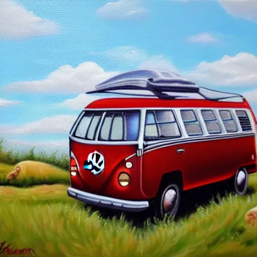 Image similar to a detailed oil painting of a vw bus