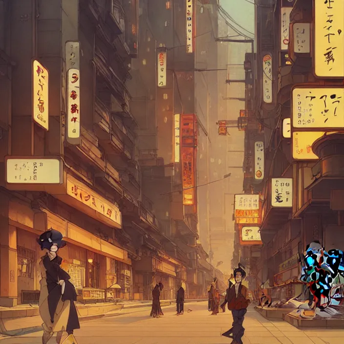 Image similar to empty tokyo, autumn, in the style of studio ghibli, j. c. leyendecker, greg rutkowski, artem