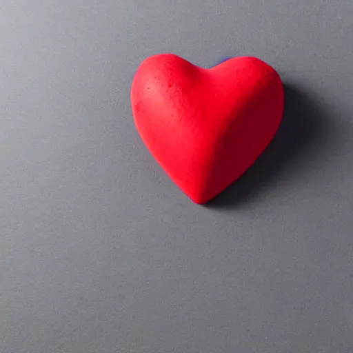 Image similar to 3d render of a badly formed red putty heart shape in the middle of a gray sheet of paper