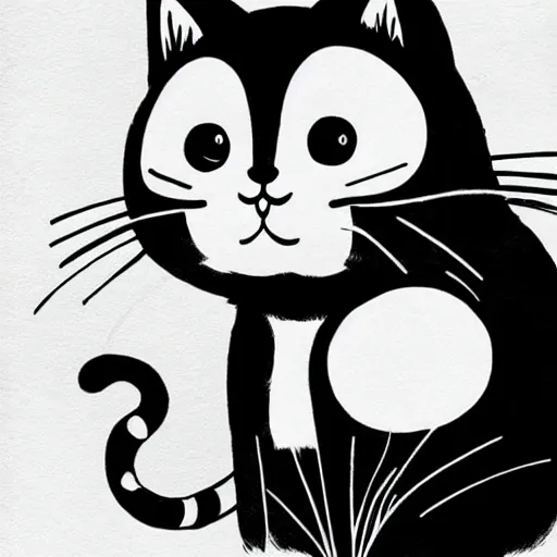 Image similar to Cat Kawaii mcbess, sketch, black and white, aesthetic