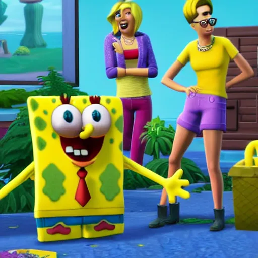 Image similar to SpongeBob with real sims in the sims 4 game, hyper realism, depth of view 8k. , connected trough wired, on a advanced lab, octane render, 4k, 8k, unreal 5, very detailed, hyper realism, trending on artstation.