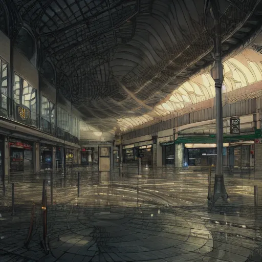 Image similar to a liminal space of an empty mall, nostalgic core, dynamic lighting, photorealistic concept art, trending on art station, stunning visuals, creative, cinematic, ultra detailed