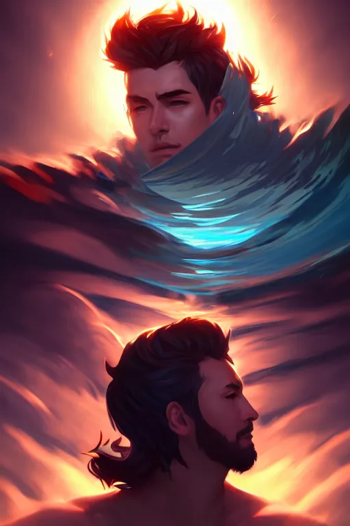 Image similar to the god posideon, male, ocean wave, portrait, sharp focus, digital art, concept art, dynamic lighting, epic composition, subsurface scattering, trending on artstation, by emylie boivin 1. 0, rossdraws 2. 0