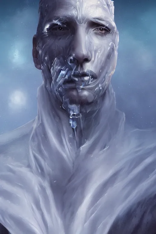 Prompt: portrait of a man made of ice, by artgerm, tom bagshaw, gerald brom, vaporwave colors, lo - fi colors, vaporwave, lo - fi, moody vibe, goth vibe, 4 k, hd,