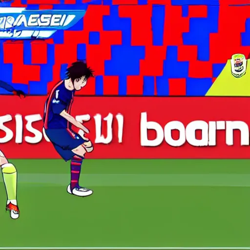 Image similar to messi scoring a goal anime style