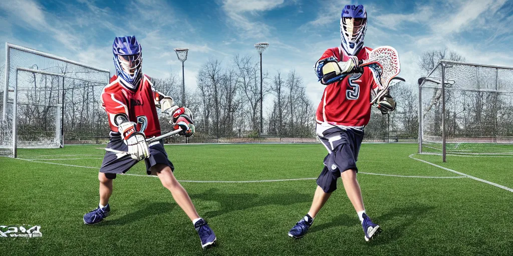 Image similar to lacrosse player, soccer field, cascade helmet, realistic photo, running, very detailed, 8 k, high resolution, no grain, symmetry, normal proportions, sports illustrated style, cascade xrs custom lacrosse helmet, brine lacrosse stick, brine lacrosse king v gloves, nike alpha huarache 7 elite, stx surgeon 7 0 0 lacrosse arm guards, arriflex 3 5 ii