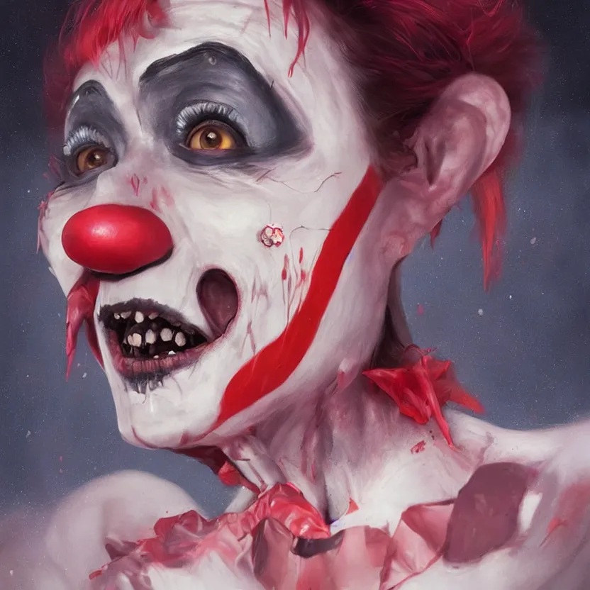 Prompt: hyperrealistic Delfina Gonzales as a killer clown from outer space, trending on artstation, portrait, sharp focus, illustration, art by artgerm and greg rutkowski and magali villeneuve