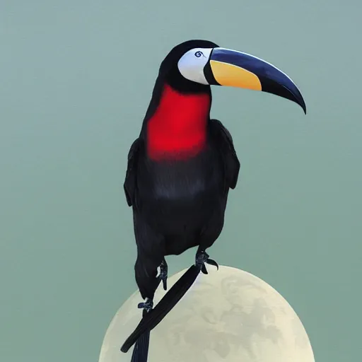 Image similar to photography hyperrealistic tucan on the moon