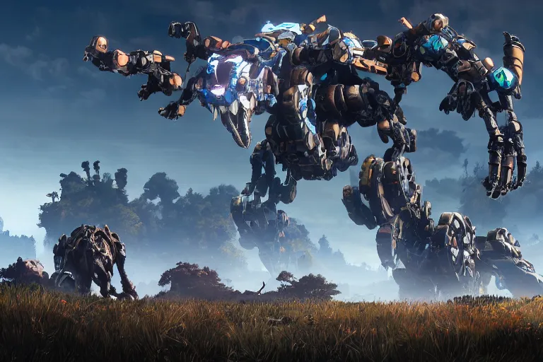 Image similar to watcher machine mecha animal beast robot of horizon forbidden west horizon zero dawn bioluminiscence global illumination ray tracing hdr fanart arstation by sung choi and eric pfeiffer and gabriel garza and casper konefal