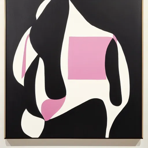 Prompt: A cubic abstract painting in the style of HILDEGARDE HANDSAEME and Gary Hume, portrait of beautiful woman, clean black outlines, modern chic colours