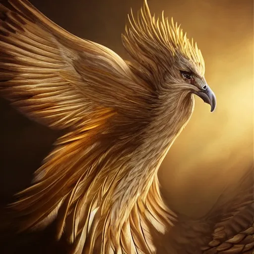 Image similar to a graceful griffin, fantasy, professionally retouched, soft lighting, powerful, realistic, smooth feathers, perfect golden eyes, wide angle, sharp focus on whole body, 8 k high definition, insanely detailed, intricate, elegant, art by artgerm and wlop