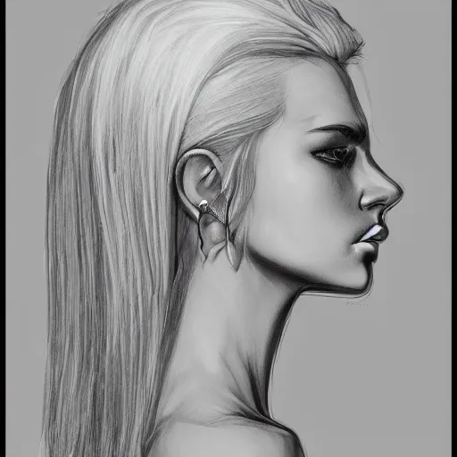 Prompt: girl, white hair, shoulder length hair, artstation, elegant, georgeus, sketch, black and white, pencil, highly detailed